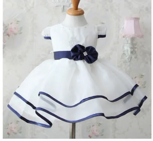 Baby Girls Princess Birthday Party White Formal Gown Dress with Waistband dress
