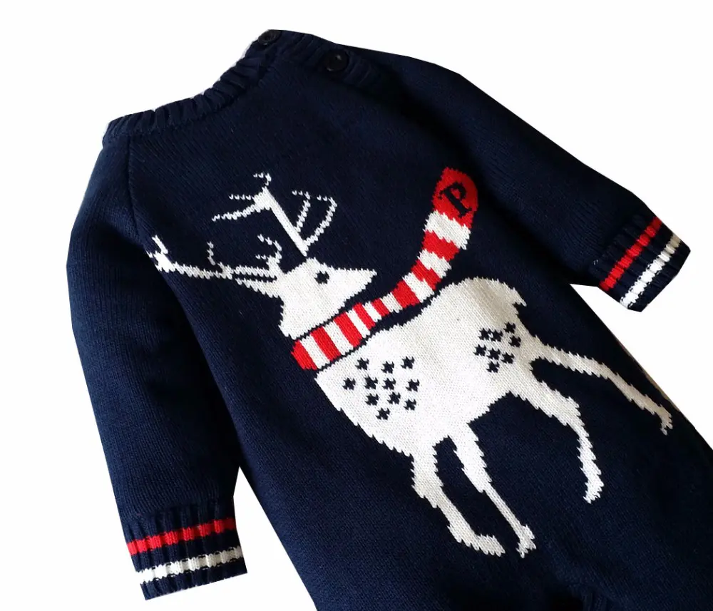 Baby Overalls Winter Wool Sweater Romper Cotton Thick Newborn Baby Boy Clothes Infant Jumpsuits Character Deer Christmas Romper - Image 2
