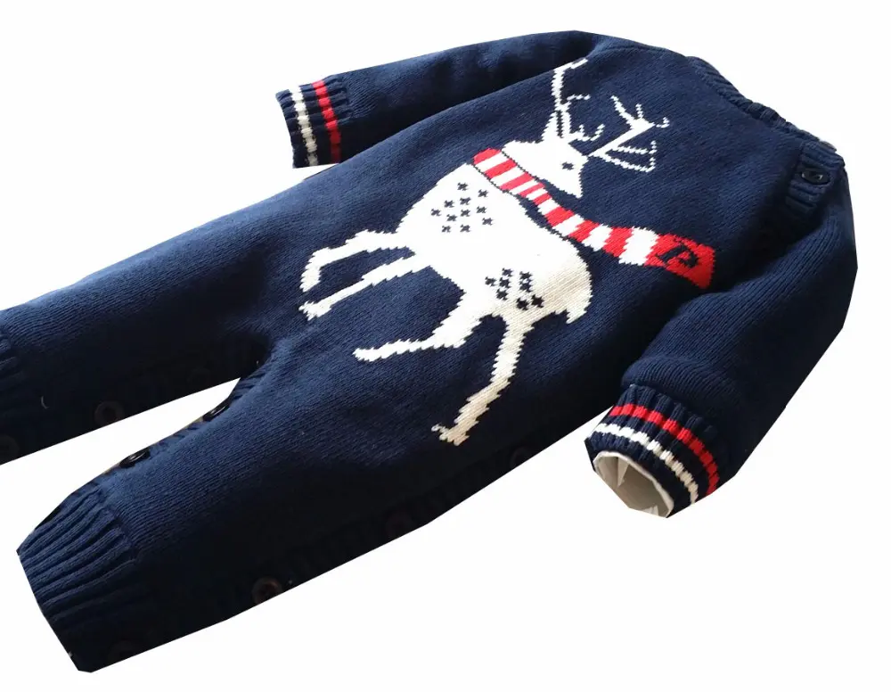 Baby Overalls Winter Wool Sweater Romper Cotton Thick Newborn Baby Boy Clothes Infant Jumpsuits Character Deer Christmas Romper - Image 3