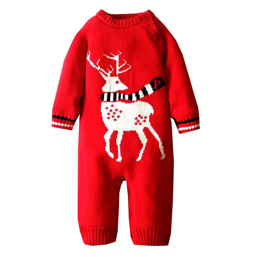 Baby Overalls Winter Wool Sweater Romper Cotton Thick Newborn Baby Boy Clothes Infant Jumpsuits Character Deer Christmas Romper - Image 4