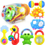 Baby Plastic Rattles And Teether Set 0-12 Months Baby Mobile Educational Toys For Newborns Gift Brinquedo 7PCS/SET In Piggy Tank
