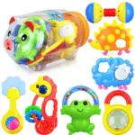 Baby Plastic Rattles And Teether Set 0-12 Months Baby Mobile Educational Toys For Newborns Gift Brinquedo 7PCS/SET In Piggy Tank