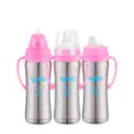 Baby Stainless Steel Feeding Bottle Wide caliber 240ml Heat Preservation Nipple,Straw and Sippy Cup Screw  3 in 1 Bobei Elephant
