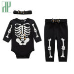 Baby clothes 3pcs halloween costume for baby christmas clothes boys rompers skull bone luminous newborn baby girl clothes HH
