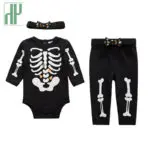 Baby clothes 3pcs halloween costume for baby christmas clothes boys rompers skull bone luminous newborn baby girl clothes HH