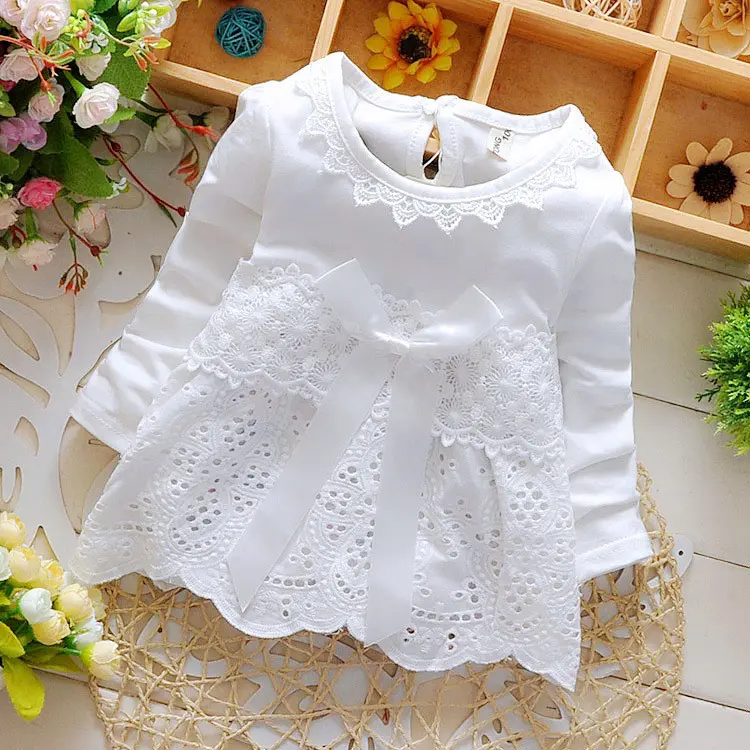 Baptism Free Drop Shipping 2017 New Summer Fashion Four Leave Grass Lace Children Baby Girls Short-sleeved Dress Dresses - Image 2
