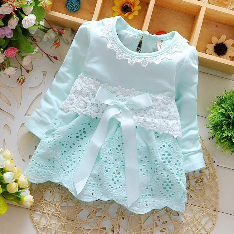 Baptism Free Drop Shipping 2017 New Summer Fashion Four Leave Grass Lace Children Baby Girls Short-sleeved Dress Dresses - Image 3