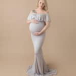 Clobee 2017 Summer New Sheath Ruffle Collar Off Shoulder Sleeveless Maxi Long Maternity Dress Clothes For Photography Props S149 - Image 4