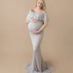 Clobee 2017 Summer New Sheath Ruffle Collar Off Shoulder Sleeveless Maxi Long Maternity Dress Clothes For Photography Props S149 - Image 4