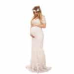 Clobee 2017 Summer V-Neck Lace Patchkork Hollow White Sheat Maxi Long Maternity Dresses Clothes For Pregnancy Photo Shoot S150 - Image 2