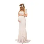 Clobee 2017 Summer V-Neck Lace Patchkork Hollow White Sheat Maxi Long Maternity Dresses Clothes For Pregnancy Photo Shoot S150 - Image 2