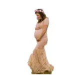 Clobee 2017 Summer V-Neck Lace Patchkork Hollow White Sheat Maxi Long Maternity Dresses Clothes For Pregnancy Photo Shoot S150 - Image 3
