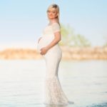 Clobee 2017 Summer V-Neck Lace Patchkork Hollow White Sheat Maxi Long Maternity Dresses Clothes For Pregnancy Photo Shoot S150 - Image 5