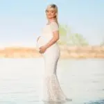 Clobee 2017 Summer V-Neck Lace Patchkork Hollow White Sheat Maxi Long Maternity Dresses Clothes For Pregnancy Photo Shoot S150 - Image 5