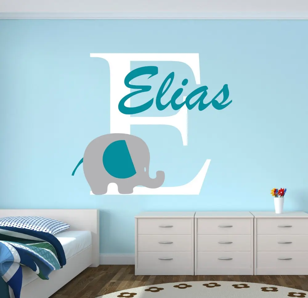 Custom Name Elephant Wall Stickers For Kids Room Personalized Boys Name Bedroom Nursery Wall Art Pic Baby Vinyl Wall Decals J671 - Image 2