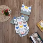 Cute Baby Boys Girls Clothes Cotton Bodysuits Jumpsuit Hat Cap Outfits Printed Cartoon Chick Baby Bodysuits with Hats 0-18Months - Image 2