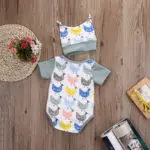 Cute Baby Boys Girls Clothes Cotton Bodysuits Jumpsuit Hat Cap Outfits Printed Cartoon Chick Baby Bodysuits with Hats 0-18Months - Image 3