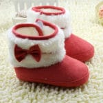 Cute Newborn Infant Baby Girl Bowknot Winter Fleece Soft Crib EVA Snow Boots Shoes Pink Red - Image 2
