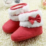 Cute Newborn Infant Baby Girl Bowknot Winter Fleece Soft Crib EVA Snow Boots Shoes Pink Red