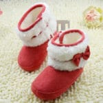 Cute Newborn Infant Baby Girl Bowknot Winter Fleece Soft Crib EVA Snow Boots Shoes Pink Red - Image 6