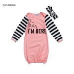 Cute Newborn Infant Baby Girl Outfits Sleepsacks Sleeping Bag Letter Print Striped Sleepwear Headband Set