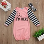 Cute Newborn Infant Baby Girl Outfits Sleepsacks Sleeping Bag Letter Print Striped Sleepwear Headband Set - Image 3