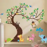 Cute monkey wall sticker Zoo original animal wall arts for kids room tree wall decal baby room home decoration diy Decor