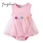 Fanfiluca Three Flower Baby Girl Dress Cotton Soft Lace Newborn Body Suit Baby Romper Clothes