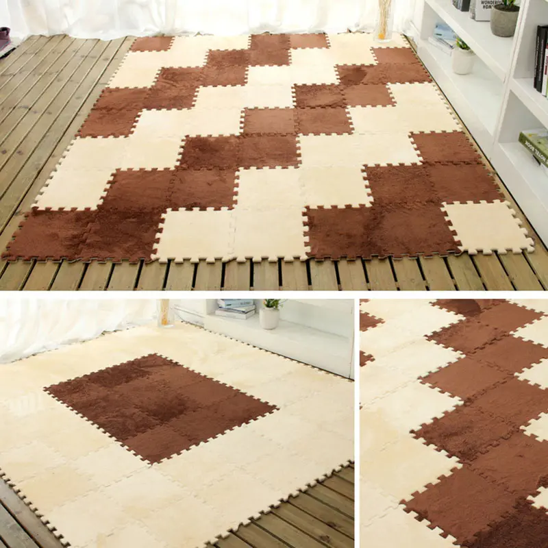 Flannel Puzzle Eva Foam Floor Mat Baby Crawling Cutting Area Rug Soft Plush Play Pad Carpet for Child Kids Living Room Bedroom - Image 4