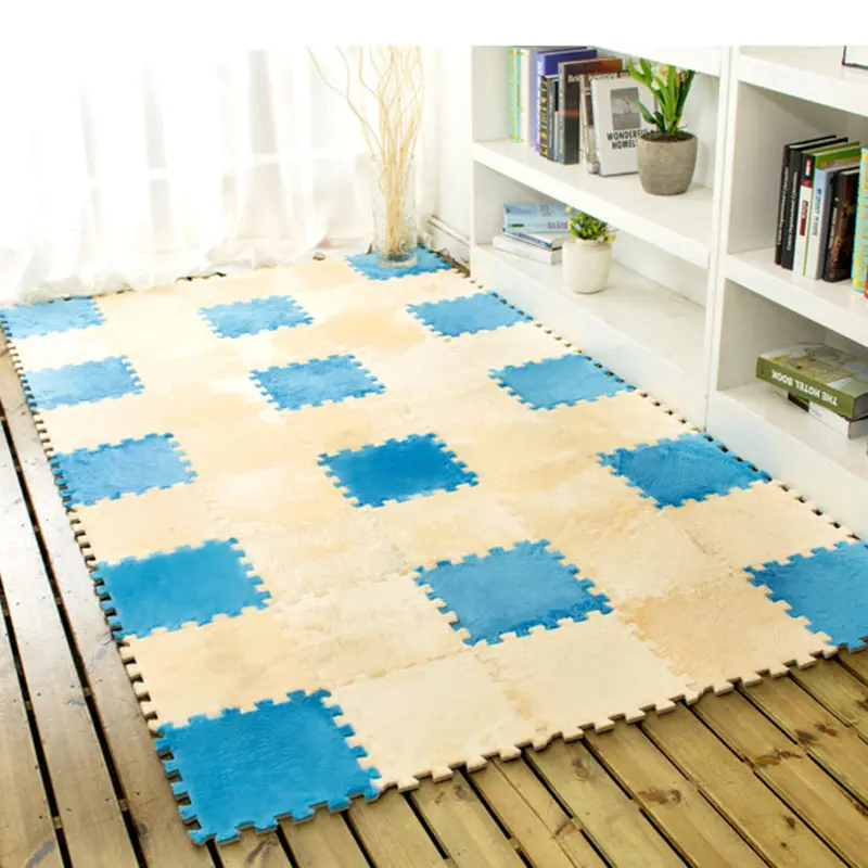 Flannel Puzzle Eva Foam Floor Mat Baby Crawling Cutting Area Rug Soft Plush Play Pad Carpet for Child Kids Living Room Bedroom - Image 5