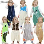 Flannel Warm Sleeping Children Overalls Prevent Kick Halloween Baby Blanket Sleepers Animal Feet Pajamas Christmas Kids Rompers