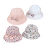 Flower Print Cotton Baby Summer Hat with Bow White/Pink Kids Girl Summer Cap Double Sides can Wear for 1-3 Years 1 PC