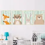 Forest Cute Animals Giraffe Rabbit Bear Fox Canvas Painting Art Print Poster Nursery Wall Picture Kids Baby Room Decor No Frame