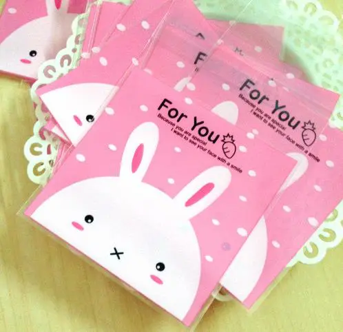 Free Shipping 100pcs/lot Rabbit & bear plastic biscuit packaging bags cookies packing weddinfg cake candy bag baby shower favor - Image 2