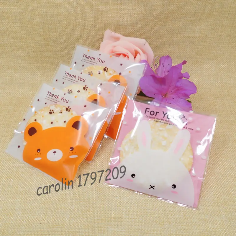 Free Shipping 100pcs/lot Rabbit & bear plastic biscuit packaging bags cookies packing weddinfg cake candy bag baby shower favor - Image 4
