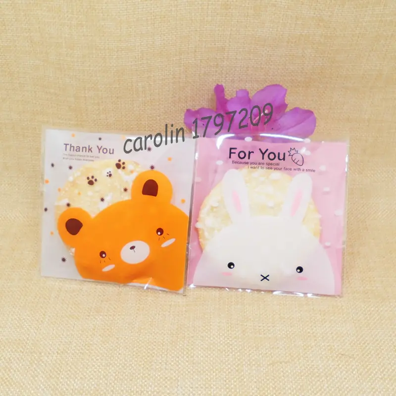 Free Shipping 100pcs/lot Rabbit & bear plastic biscuit packaging bags cookies packing weddinfg cake candy bag baby shower favor - Image 5