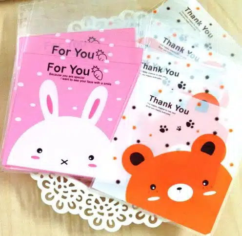 Free Shipping 100pcs/lot Rabbit & bear plastic biscuit packaging bags cookies packing weddinfg cake candy bag baby shower favor