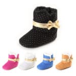 Gold Bow Winter Crib Boots Branded Soft Sole Baby Moccasins Wool Kids Snow Shoes Toddler Sneakers First Walker Warm Dots Booties