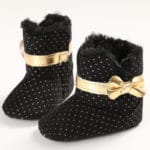 Gold Bow Winter Crib Boots Branded Soft Sole Baby Moccasins Wool Kids Snow Shoes Toddler Sneakers First Walker Warm Dots Booties - Image 3