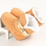 Gold Bow Winter Crib Boots Branded Soft Sole Baby Moccasins Wool Kids Snow Shoes Toddler Sneakers First Walker Warm Dots Booties - Image 4