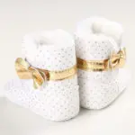 Gold Bow Winter Crib Boots Branded Soft Sole Baby Moccasins Wool Kids Snow Shoes Toddler Sneakers First Walker Warm Dots Booties - Image 5