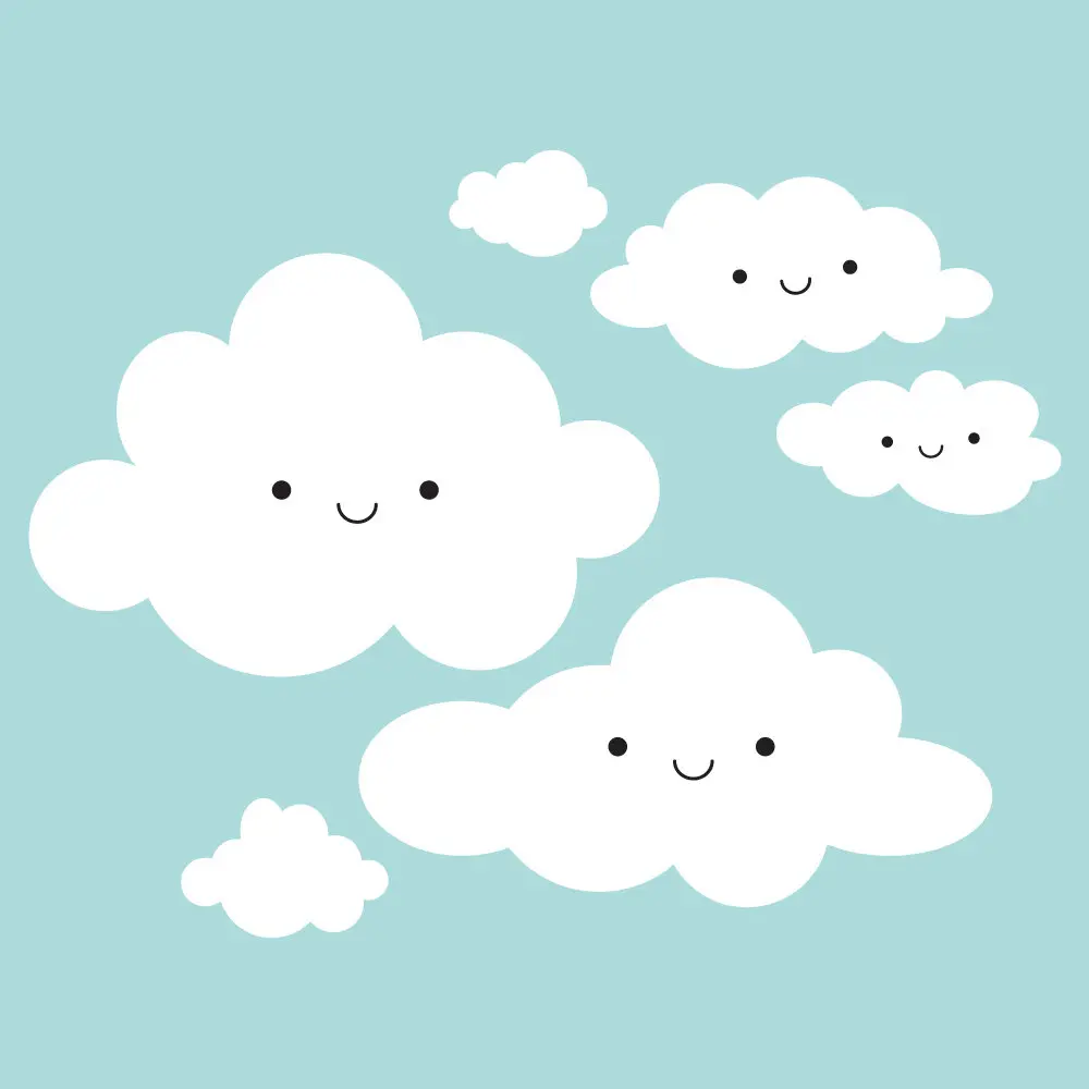 Happy Smiley Face White Clouds Wall Stickers For Kids Room Cute Baby Wall Art Decals Vinilos Paredes 3d Poster Vinyl Mural D946 - Image 2