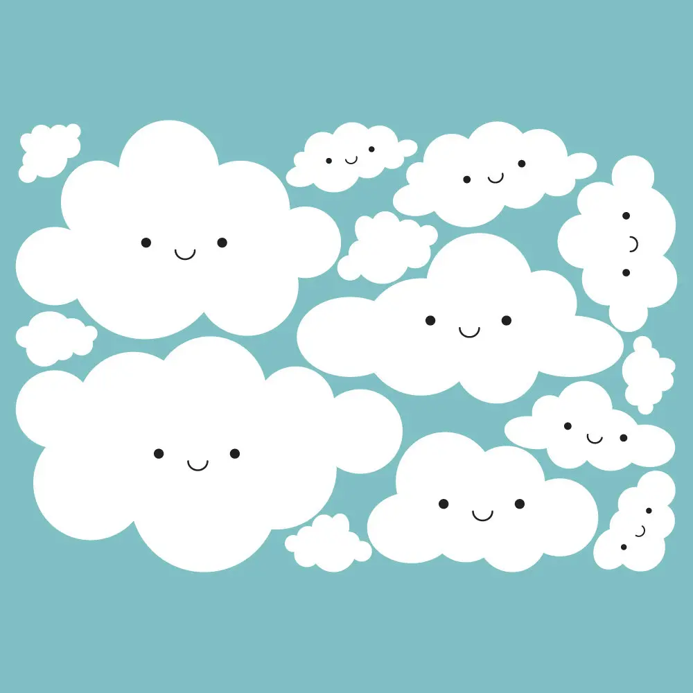 Happy Smiley Face White Clouds Wall Stickers For Kids Room Cute Baby Wall Art Decals Vinilos Paredes 3d Poster Vinyl Mural D946 - Image 3