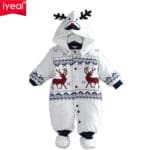 IYEAL Newborn Christmas Deer Baby Boy Warm Infant Romper Kid Jumpsuit Hooded Infant Clothes Outfit Winter Baby Clothing