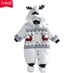 IYEAL Newborn Christmas Deer Baby Boy Warm Infant Romper Kid Jumpsuit Hooded Infant Clothes Outfit Winter Baby Clothing