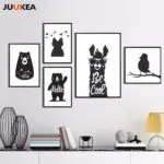 Kawaii Animal Bird Bear Deer Poster Print Modern Nordic Cartoon Nursery Wall Art Picture Kids Baby Room Decor Canvas Painting