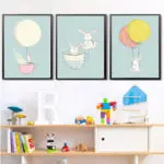 Kawaii Cartoon Animal Rabbit Balloon Poster Wall Art Canvas Prints Painting Decorative Picture Baby Living Room Decoration - Image 2