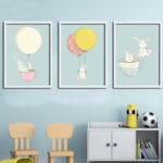 Kawaii Cartoon Animal Rabbit Balloon Poster Wall Art Canvas Prints Painting Decorative Picture Baby Living Room Decoration