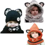 Kawaii Cat Fox Ear Baby Knitted Hats with Scarf Set Winter Windproof Kids Boys Girls Warm Shapka Caps for Children Beanies Caps
