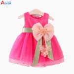 Kids Baby Girls Sleeveless bowknot flower Party gauze dress